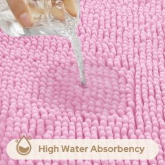 3 Pieces Bathroom Rugs, Ultra Soft Non Slip Absorbent Chenille Toilet Bath Mat Set