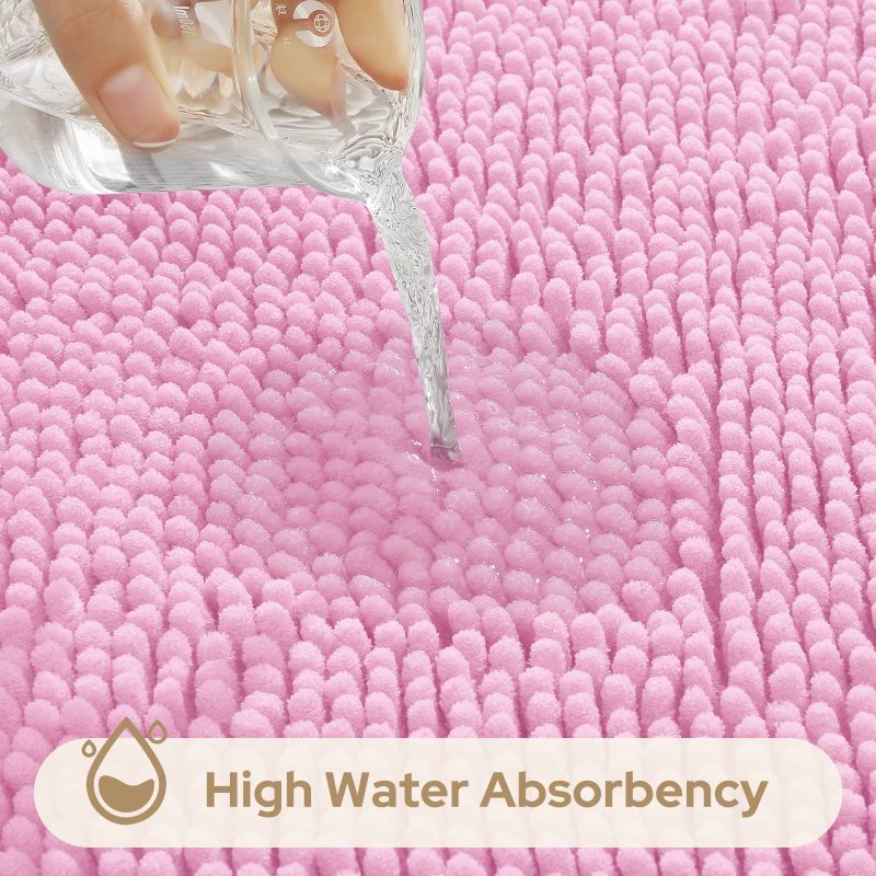 3 Pieces Bathroom Rugs, Ultra Soft Non Slip Absorbent Chenille Toilet Bath Mat Set