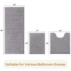 3 Pieces Bathroom Rugs, Ultra Soft Non Slip Absorbent Chenille Toilet Bath Mat Set