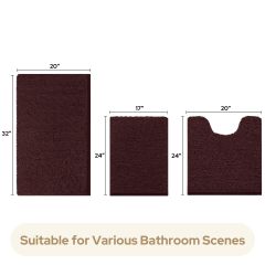 3 Pieces Bathroom Rugs, Ultra Soft Non Slip Absorbent Chenille Toilet Bath Mat Set