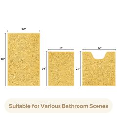 3 Pieces Bathroom Rugs, Ultra Soft Non Slip Absorbent Chenille Toilet Bath Mat Set