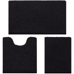 3 Pieces Bathroom Rugs, Ultra Soft Non Slip Absorbent Chenille Toilet Bath Mat Set
