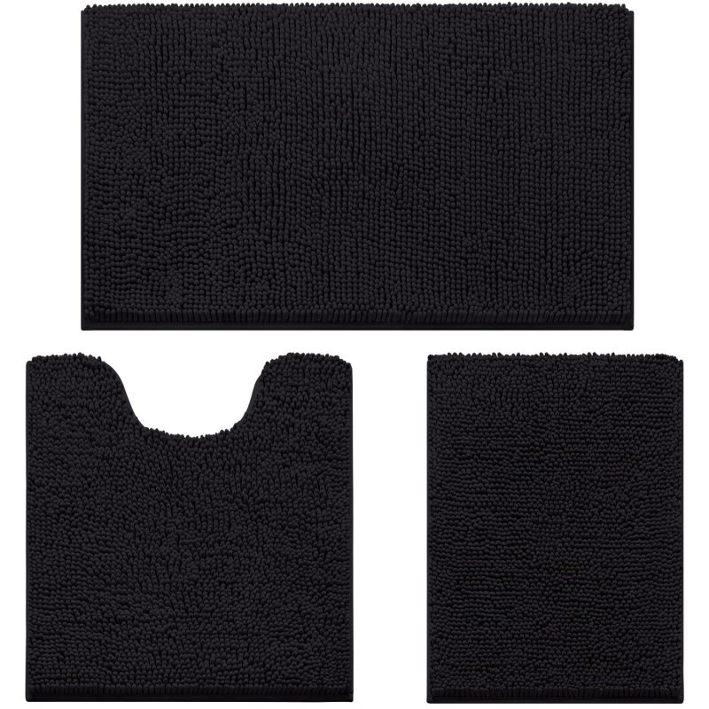 3 Pieces Bathroom Rugs, Ultra Soft Non Slip Absorbent Chenille Toilet Bath Mat Set