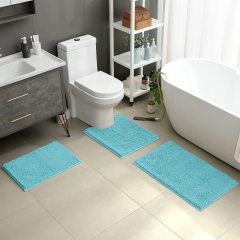 3 Pieces Bathroom Rugs, Ultra Soft Non Slip Absorbent Chenille Toilet Bath Mat Set