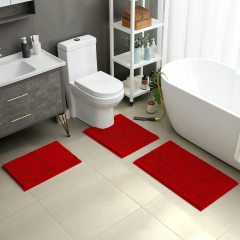 3 Pieces Bathroom Rugs, Ultra Soft Non Slip Absorbent Chenille Toilet Bath Mat Set