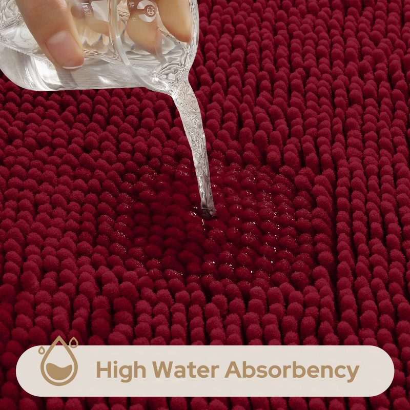 3 Pieces Bathroom Rugs, Ultra Soft Non Slip Absorbent Chenille Toilet Bath Mat Set