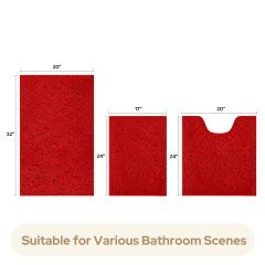 3 Pieces Bathroom Rugs, Ultra Soft Non Slip Absorbent Chenille Toilet Bath Mat Set