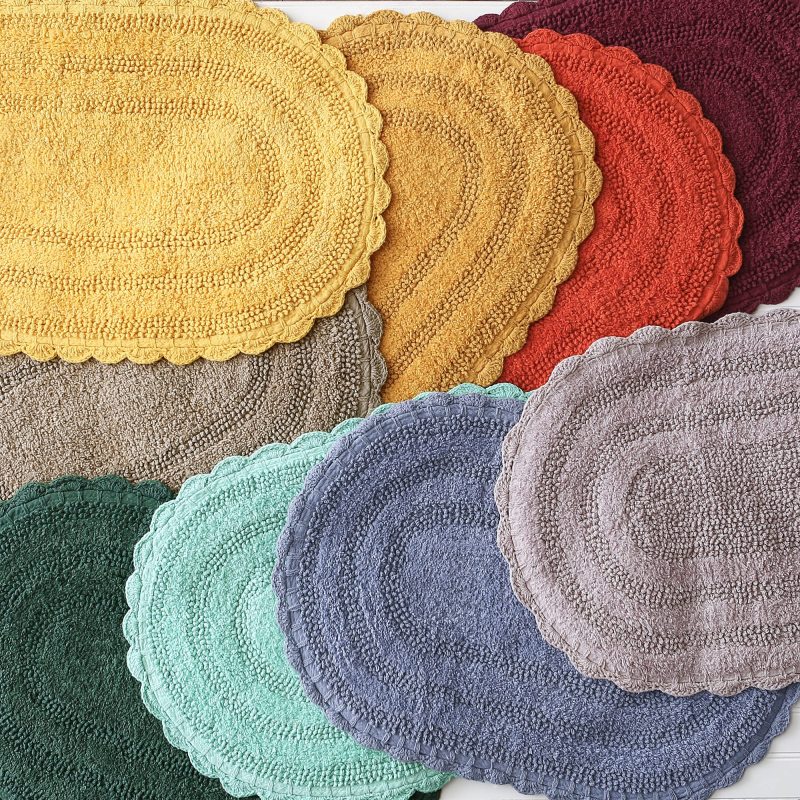 改DII Crochet Collection Reversible Bath Mat, Round, 27.5" Diameter, White