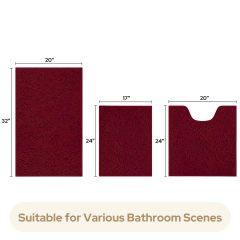 3 Pieces Bathroom Rugs, Ultra Soft Non Slip Absorbent Chenille Toilet Bath Mat Set