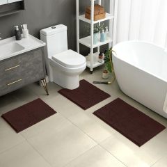 3 Pieces Bathroom Rugs, Ultra Soft Non Slip Absorbent Chenille Toilet Bath Mat Set