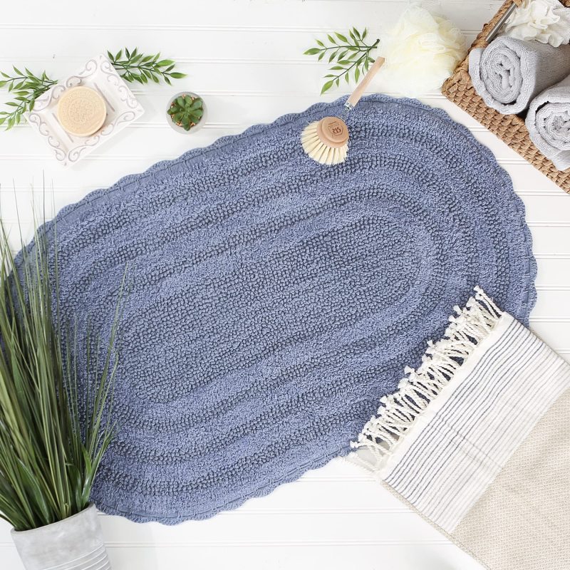 改DII Crochet Collection Reversible Bath Mat, Round, 27.5" Diameter, White