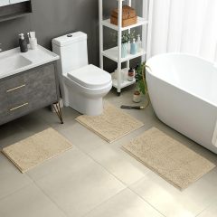 3 Pieces Bathroom Rugs, Ultra Soft Non Slip Absorbent Chenille Toilet Bath Mat Set