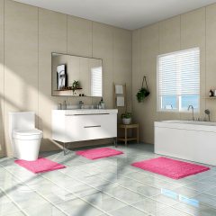 3 Pieces Bathroom Rugs, Ultra Soft Non Slip Absorbent Chenille Toilet Bath Mat Set (Grey)