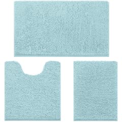 3 Pieces Bathroom Rugs, Ultra Soft Non Slip Absorbent Chenille Toilet Bath Mat Set