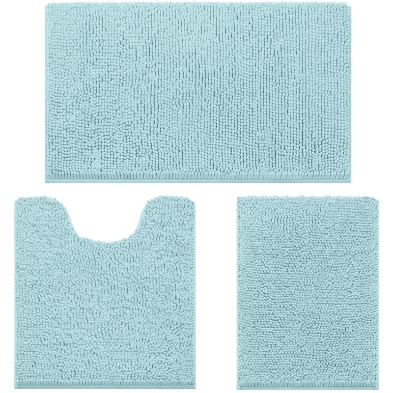 3 Pieces Bathroom Rugs, Ultra Soft Non Slip Absorbent Chenille Toilet Bath Mat Set