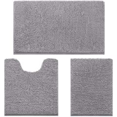 3 Pieces Bathroom Rugs, Ultra Soft Non Slip Absorbent Chenille Toilet Bath Mat Set