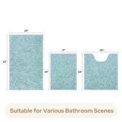 3 Pieces Bathroom Rugs, Ultra Soft Non Slip Absorbent Chenille Toilet Bath Mat Set