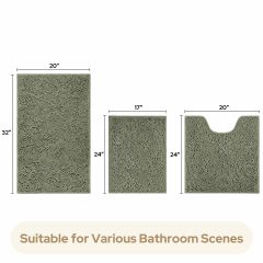 改HOMEIDEAS 3 Pieces Bathroom Rugs, Ultra Soft Non Slip Absorbent Chenille Toilet Bath Mat Set (Grey)