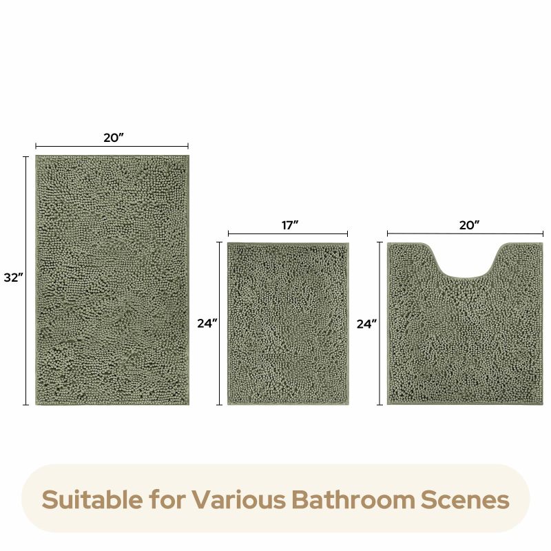改HOMEIDEAS 3 Pieces Bathroom Rugs, Ultra Soft Non Slip Absorbent Chenille Toilet Bath Mat Set (Grey)