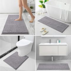 3 Pieces Bathroom Rugs, Ultra Soft Non Slip Absorbent Chenille Toilet Bath Mat Set