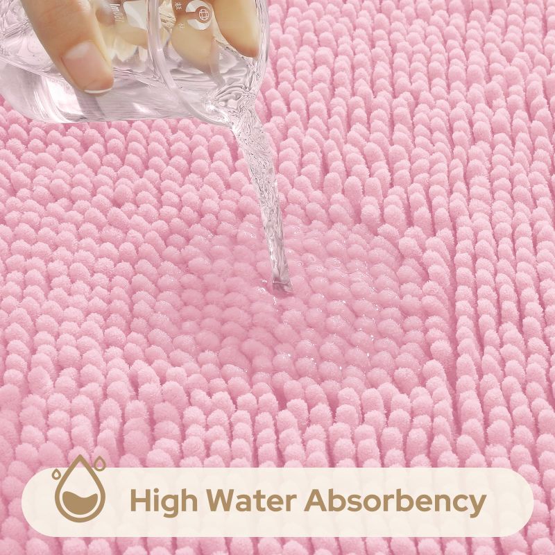 3 Pieces Bathroom Rugs, Ultra Soft Non Slip Absorbent Chenille Toilet Bath Mat Set