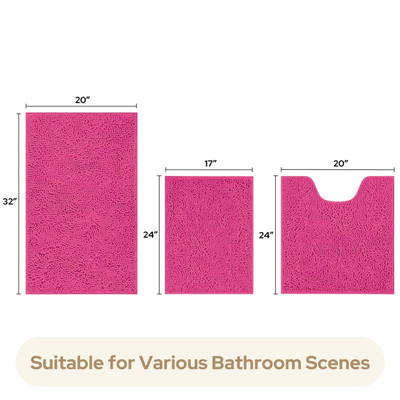 3 Pieces Bathroom Rugs, Ultra Soft Non Slip Absorbent Chenille Toilet Bath Mat Set (Grey)