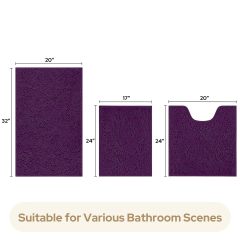 3 Pieces Bathroom Rugs, Ultra Soft Non Slip Absorbent Chenille Toilet Bath Mat Set