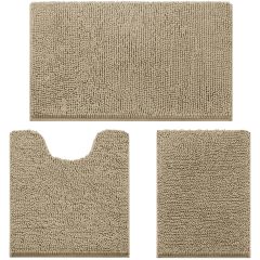 3 Pieces Bathroom Rugs, Ultra Soft Non Slip Absorbent Chenille Toilet Bath Mat Set