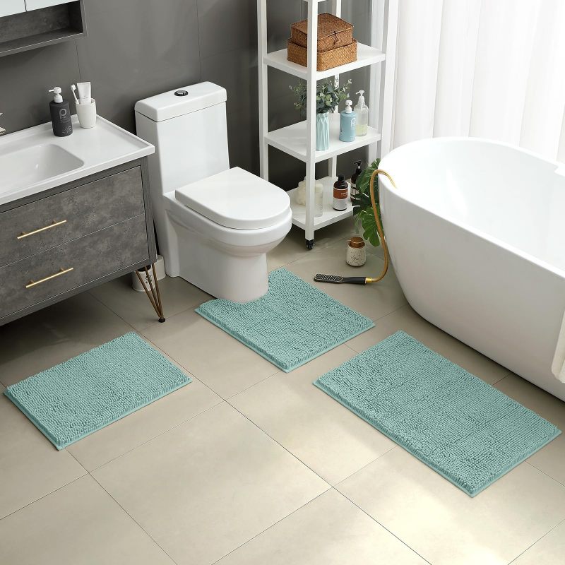 3 Pieces Bathroom Rugs, Ultra Soft Non Slip Absorbent Chenille Toilet Bath Mat Set