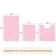 3 Pieces Bathroom Rugs, Ultra Soft Non Slip Absorbent Chenille Toilet Bath Mat Set