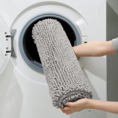 改HOMEIDEAS 3 Pieces Bathroom Rugs, Ultra Soft Non Slip Absorbent Chenille Toilet Bath Mat Set (Grey)