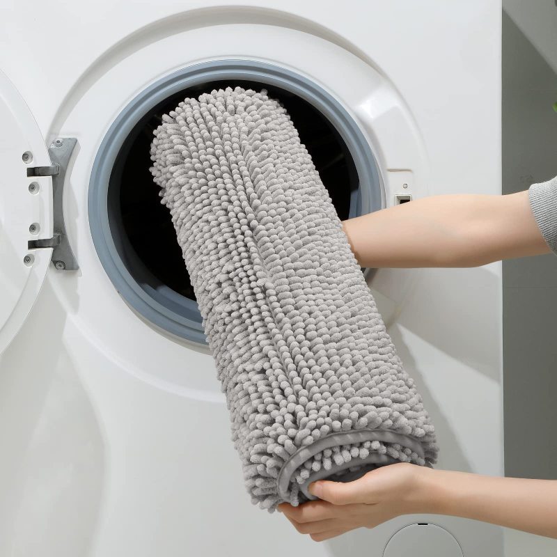 改HOMEIDEAS 3 Pieces Bathroom Rugs, Ultra Soft Non Slip Absorbent Chenille Toilet Bath Mat Set (Grey)