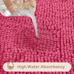 3 Pieces Bathroom Rugs, Ultra Soft Non Slip Absorbent Chenille Toilet Bath Mat Set