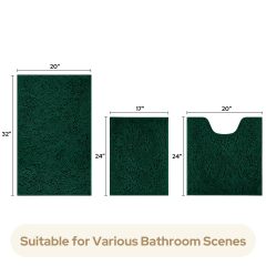 3 Pieces Bathroom Rugs, Ultra Soft Non Slip Absorbent Chenille Toilet Bath Mat Set