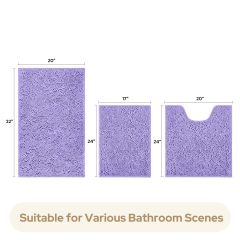 3 Pieces Bathroom Rugs, Ultra Soft Non Slip Absorbent Chenille Toilet Bath Mat Set