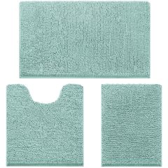 3 Pieces Bathroom Rugs, Ultra Soft Non Slip Absorbent Chenille Toilet Bath Mat Set
