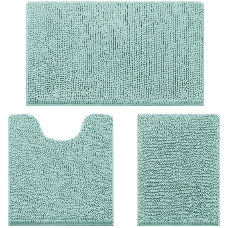 3 Pieces Bathroom Rugs, Ultra Soft Non Slip Absorbent Chenille Toilet Bath Mat Set