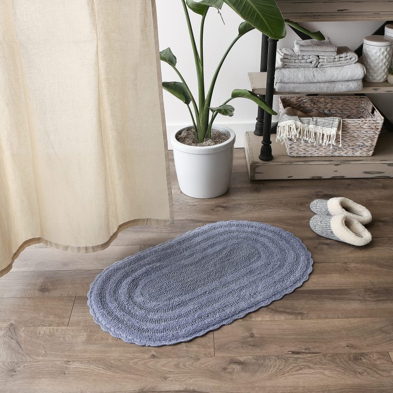 改DII Crochet Collection Reversible Bath Mat, Round, 27.5" Diameter, White