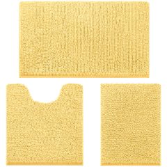 3 Pieces Bathroom Rugs, Ultra Soft Non Slip Absorbent Chenille Toilet Bath Mat Set