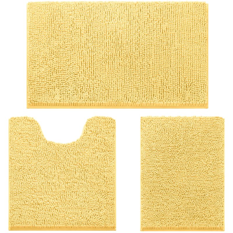3 Pieces Bathroom Rugs, Ultra Soft Non Slip Absorbent Chenille Toilet Bath Mat Set
