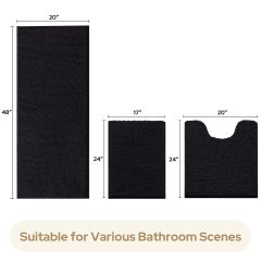 3 Pieces Bathroom Rugs, Ultra Soft Non Slip Absorbent Chenille Toilet Bath Mat Set