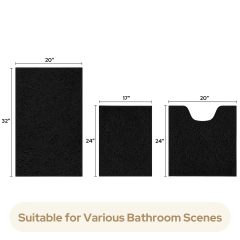 3 Pieces Bathroom Rugs, Ultra Soft Non Slip Absorbent Chenille Toilet Bath Mat Set
