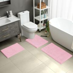 3 Pieces Bathroom Rugs, Ultra Soft Non Slip Absorbent Chenille Toilet Bath Mat Set