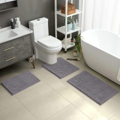 3 Pieces Bathroom Rugs, Ultra Soft Non Slip Absorbent Chenille Toilet Bath Mat Set