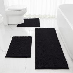 3 Pieces Bathroom Rugs, Ultra Soft Non Slip Absorbent Chenille Toilet Bath Mat Set