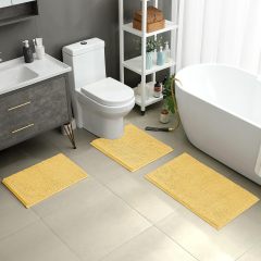 3 Pieces Bathroom Rugs, Ultra Soft Non Slip Absorbent Chenille Toilet Bath Mat Set