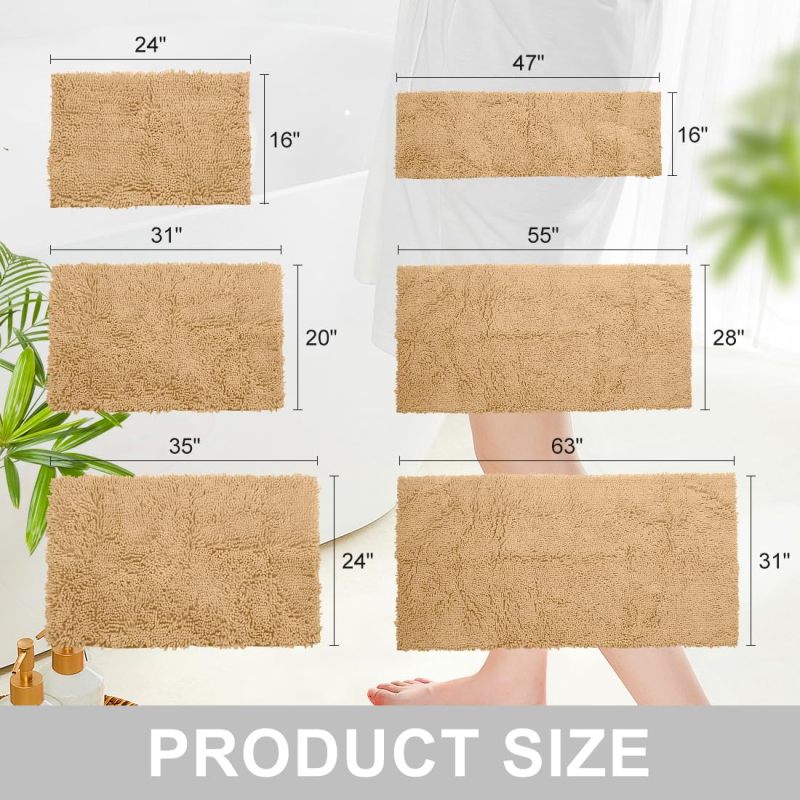 改vctops Orange Fall Plush Chenille Bath Rugs Extra Soft and Absorbent Microfiber Shag Rug, Non-Slip Runner Carpet for Tub Bathroom Shower Mat Orange 16" X 24"