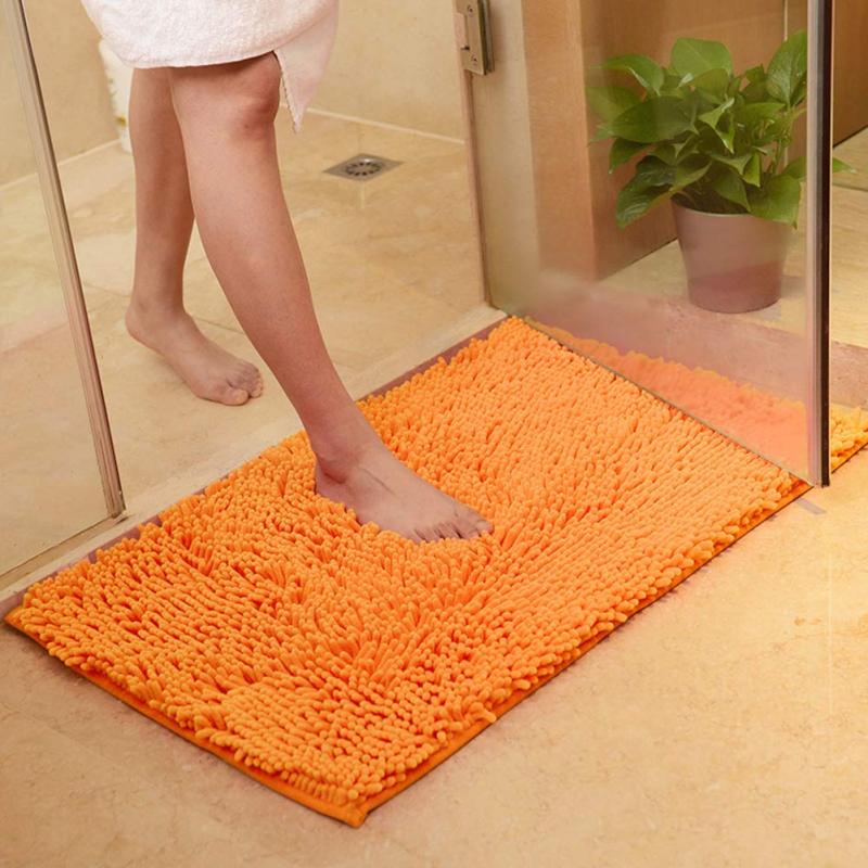 Orange Fall Plush Chenille Bath Rugs Extra Soft and Absorbent Microfiber Shag Rug, Non-Slip Runner Carpet for Tub Bathroom Shower Mat
