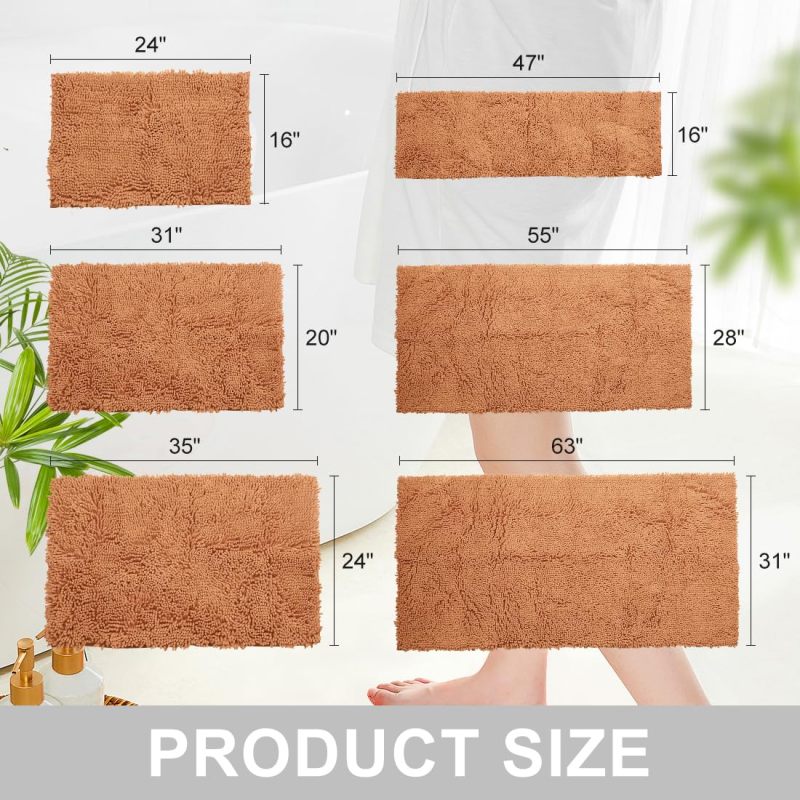 Orange Fall Plush Chenille Bath Rugs Extra Soft and Absorbent Microfiber Shag Rug, Non-Slip Runner Carpet for Tub Bathroom Shower Mat