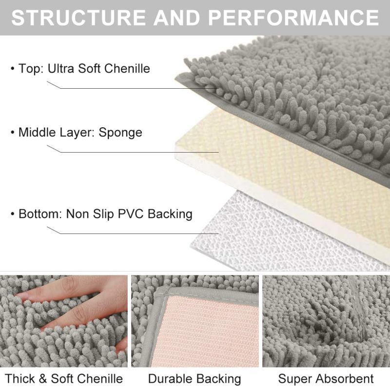 Orange Fall Plush Chenille Bath Rugs Extra Soft and Absorbent Microfiber Shag Rug, Non-Slip Runner Carpet for Tub Bathroom Shower Mat